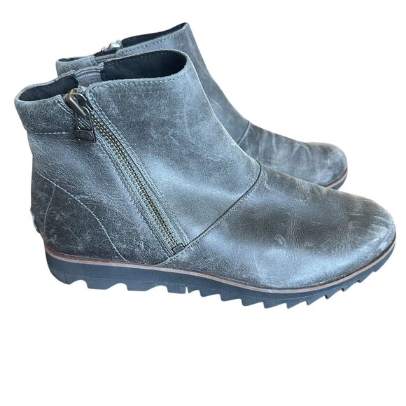 Sorel 8 Women’s Harlow Zip Waterproof distressed Gray Leather Booties - Picture 1 of 9